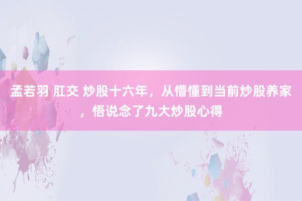 孟若羽 肛交 炒股十六年，从懵懂到当前炒股养家，悟说念了九大炒股心得
